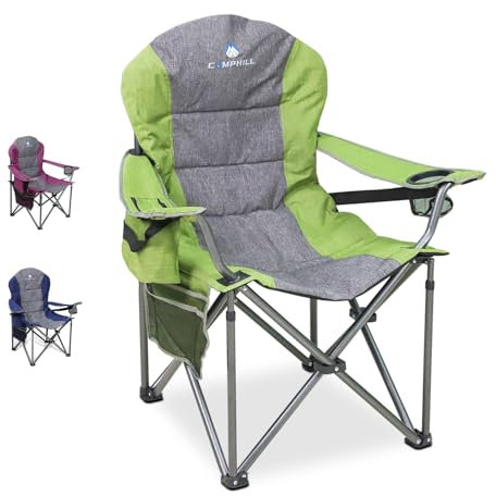 Northroad Übergroßer tragbarer Campingstuhl,Voll gepolsterte Outdoor-Klappstuhl Unterstützung 350LBS,Heavy Duty Lawn Chair mit Becherhalter, Kühltasche, Lendenwirbelstütze, Kopf Tasche für Erwachsene