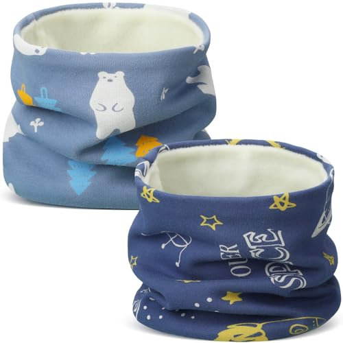 SATINIOR 2 Bufandas Algodón Niños Calentador Cuello Infantil Multiuso Cálido Pañuelo Circular a Prueba de Viento, 2 Estilos