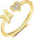 FUNEIA Herz Ring mit Buchstaben Damen Frauen Gold Silber Rosegold Verstellbarer Initiale A-Z Zirkonia Fingerring Stapelring Wasserfest Buchstabering Schmuck Mädchen Geschenkbox