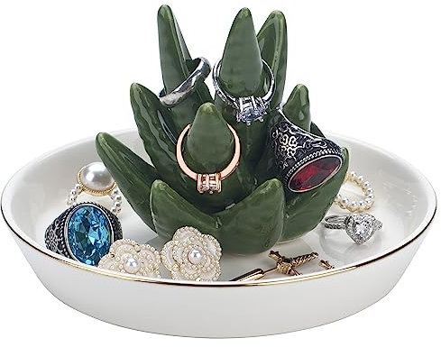MAZYPO Aloe Ring Holder, Jewelry Tray Cactus Rings Dish for Jewelry Holder Necklace Earrings Bracelets Organizer Trinkets Plate, Room Decor Birthday Wedding Engagement Gifts for Women Girls