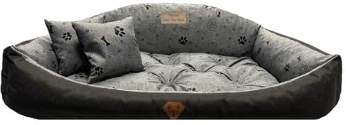 Dogs4Life Waschbar Orthopädisches Hundebett Hundekissen Hundesofa Hundekorb für Kleine Mittelgroße Grosse Hunde S - XXL Personalisiert mit Namen (XL, Schwarze Pfoten)