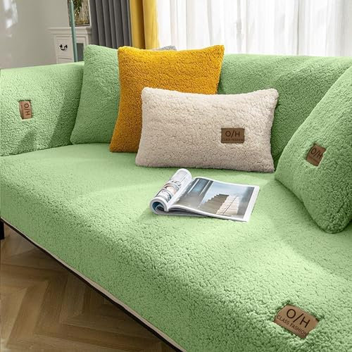 LINGKY Samt Sofabezug 1 2 3 4 Sitzer, L Form Sofaüberwurfe, Ecksofa Sofa überzug Pets Dog Couch überzug Anti-rutsch Sofaschutz, Ultra Weicher Sofaschoner (Gras Grün, 110x240cm/Rechteckig)