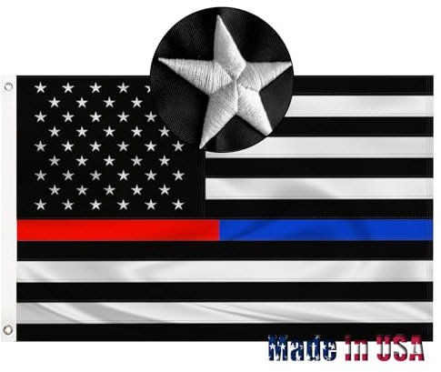 Drapeau brodé ligne rouge bleue 7,6 x 12,7 cm en fibre de polyester avec en-tête en toile durable et 4 œillets en laiton qui ne se décolorent pas