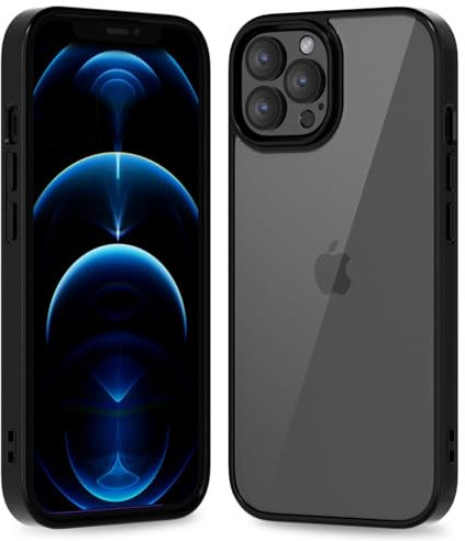 oakxco Thin Slim Clear case for iPhone 12 Pro Max, Transparent Hybrid Hard Shell Plastic & Soft Silicone Rubber Bumper, Non-Yellow Acrylic Protective Lightweight Cover for Women, Black