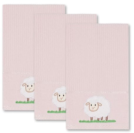 La Maison Woven Embroidered Tea Towels Pack of 3 Large 40 x 70cm Super Absorbent Housewarming Gifts 4 Styles Cotton Rich (Pink, Sheep)