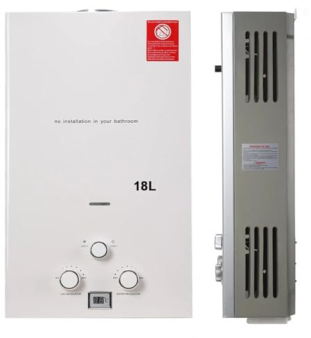 NICCOO 18L LPG Water Heater Propane Gas Water Heater Portable Instant Gas Boiler Tankless Camping Shower White
