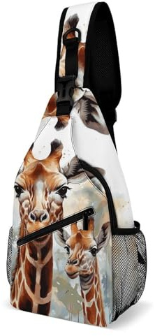 VFKLT Sac à dos à bandoulière réglable en forme de cerf, girafe, aquarelle, cerf, girafe, 38 x 20 cm, Aquarelle Cerf Girafe, 38x20cm