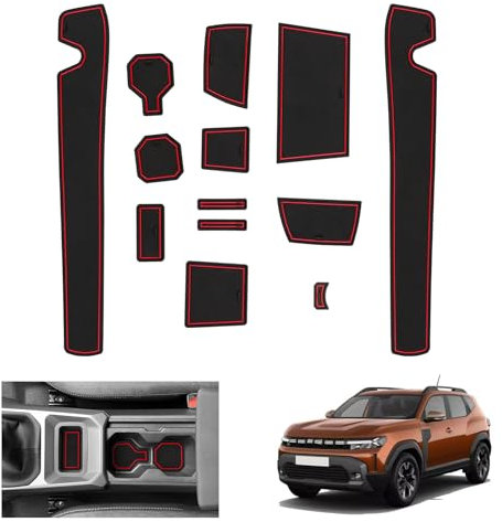 GAFAT Dacia Duster 3 Non-Slip Mats - Rubber Mats for Centre Console, Cup Holder, Door Seam - Red