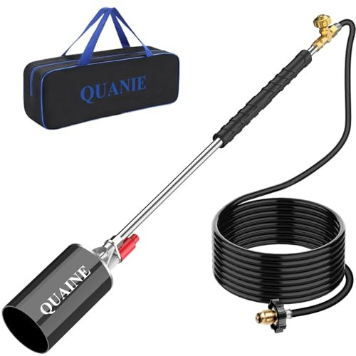 QUANIE Kit de brûleur de mauvaises herbes au propane, haute puissance 2 400 000 BTU avec sac de rangement et auto-allumage, chalumeau robuste avec tuyau de 3 m, lance-flammes pour désherbage, toiture,