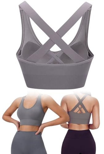 LAJERIN Sports Bras for Women, Women's Sports Bra High Impact Bra Full Coverage, Bras for Women Removable Pads for Girls in Yoga Bralette Leisure Stretch Crop Tops Vest,Grey-L
