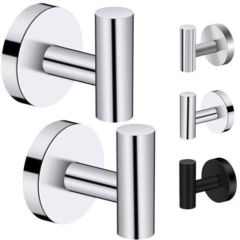 NAKIHOUSE 2 Stück Handtuchhaken zum Bohren inkl Befestigungsset, Edelstahl Wandhaken Kleiderhaken, Tragkraft bis zu 30 kg Wandhaken für Küche, Badezimmer, Büro und Schlafzimmer, Chrom