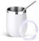 Volhoply 12oz Edelstahl Weinbecher mit Deckel und Strohhalm,350ml Doppelwandige vakuumisolierte stiellose Weingläser,Reise Kaffeebecher,Kleine Becher Geschenke für Frauen（Weiß,1 Set）