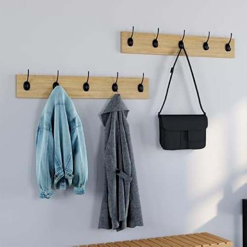 IDMarket - Lot de 2 porte-manteaux muraux avec 5 patères bois et métal DETROIT design industriel