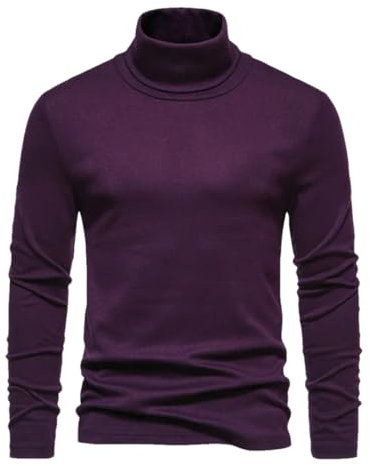 Maglione a collo alto da uomo a maniche lunghe tinta unita caldo pullover casual 2024 maglietta intima leggera slim fit, Viola, S
