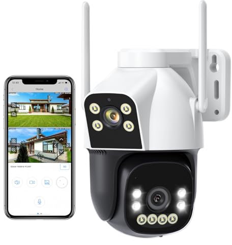 CAYVIS überwachungskamera Aussen WLAN, 2.4GHz/5GHz PTZ Dual-Lens Überwachungs Kamera Aussen mit KI-Personen, Farbnachtsicht, Auto-Tracking, 360° WLAN Kamera Outdoor (Schwarz)