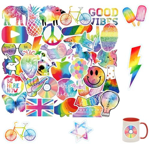 100 Pieces Self-Adhesive Colorful Rainbow Stickers, Scrapbook Kids Stickers, Laptop, Refrigerator, Phone Case, Water Bottle, PVC Waterproof Stickers