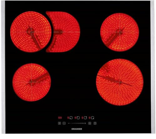 Oranier quadratisches Glaskeramik-Kochfeld 60 cm autark mit Bräterzone & Slider Bedienung - ohne Induktion - inkl. Edelstahl Kochfeld-Seitenleisten