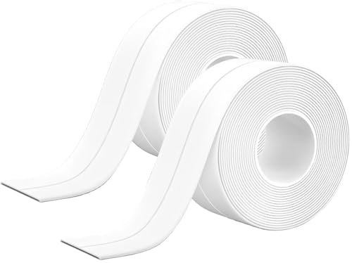 Cinta Selladora Impermeable, 2 Rollos de Cinta Autoadhesiva para Baño y Cocina, Antihumedad de PVC para Lavabo, Bañera, Esquinas de Pared, Ventana e Inodoro, Cinta Blanca Adhesiva (320 cm x 3.8 cm)