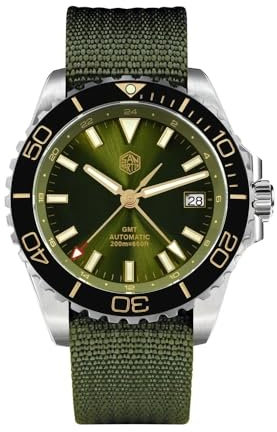 San Martin 39 mm Taucher GMT Uhr Emaille Zifferblatt NH34 Edelstahl Luxus Herrenuhr Automatik Mechanisch Saphir Leuchtend SN0136-G, Emaille-Grün, Militär