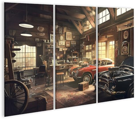 islandburner Bild auf Leinwand Klassische Autos und Vintage Werkstatt für Wohnzimmer Automobil-Enthusiasten Autohandel Bilder Wandbilder Poster
