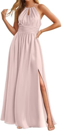 Robe de demoiselle d'honneur plissée en mousseline de soie ZM169, rose gold, 38