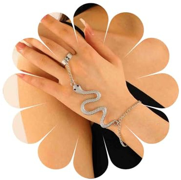 Cybche Punk Schlange Finger Ring Armband Gold Schlange Handkette Vintage Schlange Slave Armband Schlange Kettenhandkabelbaum Hallowen Schmuck