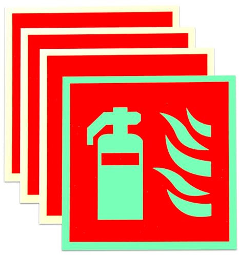 4PCS Señal Extintor PVC Autoadhesivo Señal Fotoluminiscente Extintor para Exterior e Interior Señal Extintor Contra Incendios Carteles de Extintor 15 x 15 CM