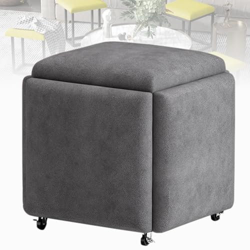 KCYXSMAX Stapelbare Sofa Stuhl Hocker Kombination, 5 In 1 Sitzwürfel Fußschemel mit Drehrollen, Würfelsitz stapelbarer Ottomanhocker, beweglicher Fußhocker für Wohnzimmer, 45 x 45 x 48 cm