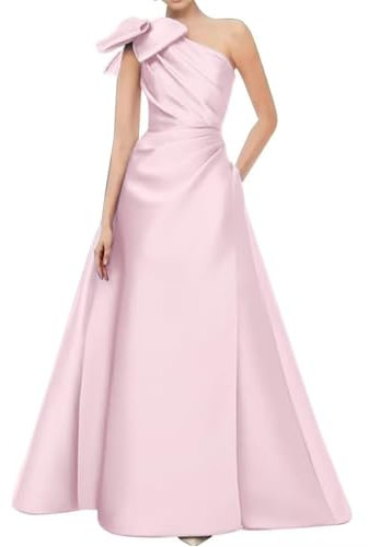 KURFACE Abito da ballo da donna in raso monospalla con fiocco a fessura senza maniche abito da festa formale, rosa, 46