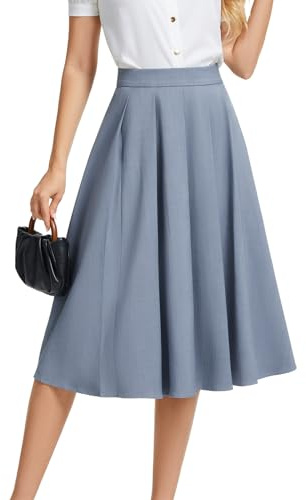 DRESSTELLS Midi Pleated Skirt for Women UK, High Waist Long Skirts A-Line Swing for Casual Work Bussiness Office Uniform