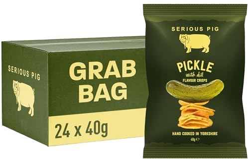 Serious Pig Pickle with Dill Flavour Hand-Cooked Crisps Made with Yorkshire Potatoes (24 x 40g)