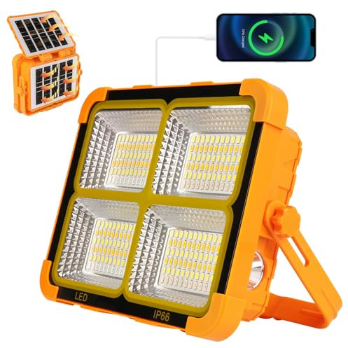 Projecteur LED Rechargeable 150W Portable Lampe Led avec Panneau Solaire 5 modes d'éclairage IP65 Étanche 10000mAh Lumière de USB Travail Lanterne pour Camping, Pêche, Chantier, Garage, Atelier