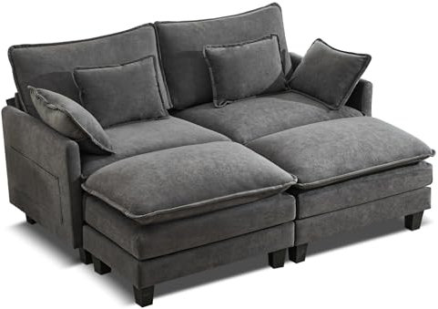 SAMERY Ecksofa Modulares Sofa Couch L Form mit Polsterhocker Big Sofa 2 Sitzer Wohnlandschaft L-Form Eckcouch Schlafsofa Wohnzimmer Schlafzimmer Wohnung MöBel mit 4 Kissen und Doppelten Sitzkissen