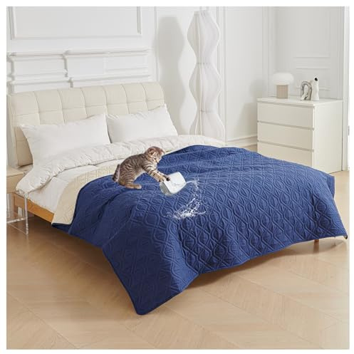 XRLQZH Double Sided Waterproof Dog Bed Cover, Non Slip Large Dog Blanket,Pet Anti Scratches Sofa Protectors Mat, for Dogs Cats Bed Couch Sofa Car RV Indoor Outdoor (210×210CM(82×82in),Navy Blue)