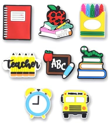 Rersduyt 8PCS Silicone Beads Book Pencil Alarm Clock Silicone Beads DIY Bracelet Necklaces Pen Accessories for Jewelry Making