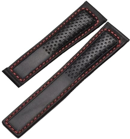LQXHZ Rindsleder-Uhrenarmband, 22 Mm, Kompatibel Mit Tag Heuer Carrera Monaco F1, Rote Nähte, Lederarmband(Black red-no buckle)