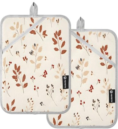 Lot de 2 maniques résistantes à la chaleur pour la maison, la cuisson, le micro-ondes, le barbecue, le four (motif rétro rouge cassé feuille d'érable)