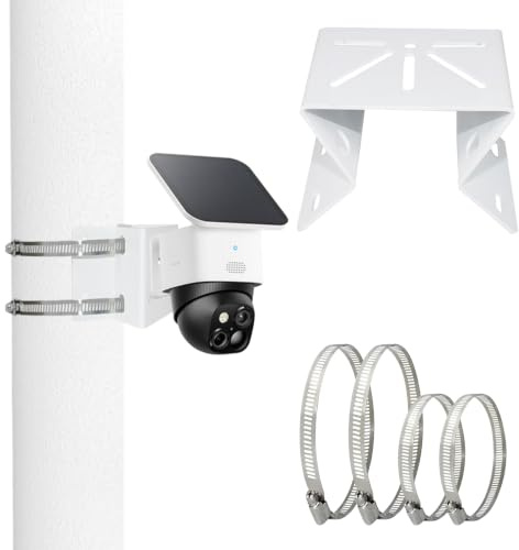 Metal Corner Mount for eufy Security SoloCam S340/E42/E30 Camera Pole Mount | 2 in 1 Drainage Pole Mount, No Drill Stainless Steel Adjustable Bracket Camera Holder, for Outdoor and Indoor, White