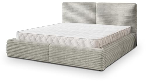 Masseno Polsterbett FELURO T 180x200 cm, Doppelbett, Bettkasten, Stauraum, Lattenrost Und Kopfteil - Hellgrau, TILIA 83