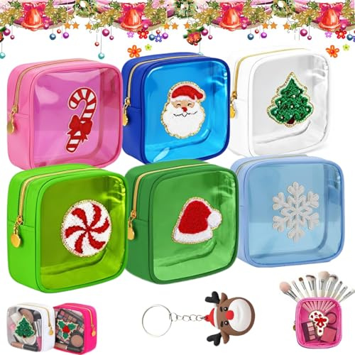 12 Pcs Christmas Mini Zippered Pouch, 12-Pack of Mini Bags, 2026 New Xmas Zippered Pouchs, Pouchs Daily Use Storage Purse, for Xmas, New Year, Travel Women Gift (6PCS-1)