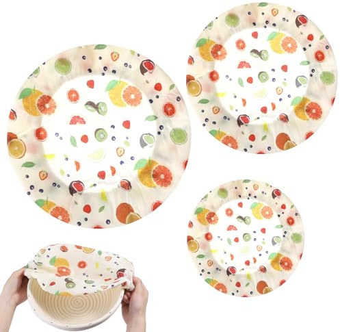 3Pcs Bowl Covers Reusable in 3 Size Stretch Cloth Fabric Elastic, Reusable Bowl Covers for Bread Proofing Baking, Elastic Food Storage Bowls Cover for Proofing Fruits Leftovers Food