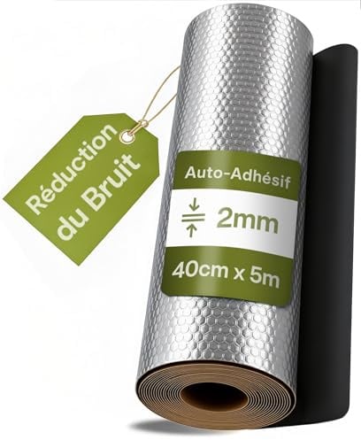 Praknu Alubutyl Isolante Insonorizzante per Auto 2 mm – 40 × 500 cm Tappetino Anti-Risonanza Autoadesivo – per un’Abitacolo più Silenzioso e una Migliore Acustica – per Auto, Camper, Camion & Furgone