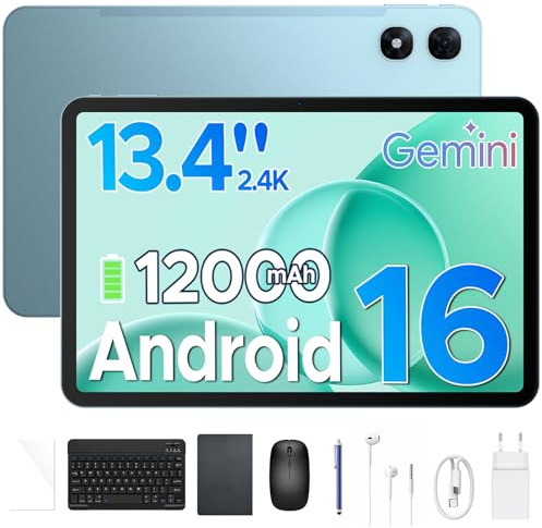 P13 Pro Tablet 13,4 Pulgadas, 2.4K 120Hz, 48GB + 256GB, Tablets Android, | Gemini AI, Tablet con Teclado, T7280 Octa-Core, 12000mAh, WiFi 5, 4G LTE, Tablet con Tarjeta SIM, 16MP+8MP, Widevine L1, Azul