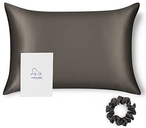 ALASKA BEAR 100% 19 Momme Mulberry Silk Pillowcase, 50x75 cm, Both Sides Silk, 600 Thread Count, Hypoallergenic Pillow Shams Cover for Skin Health with Hidden Zipper (1pc, Charcoal grey)