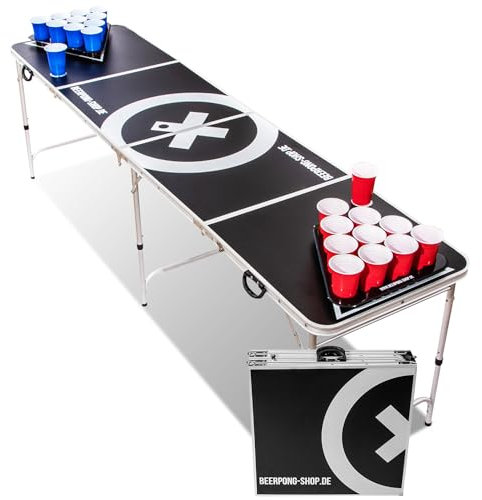 BeerCup Bierpong Tisch, Beer Pong Tisch Set, Bierpongtisch Stabil& Versiegelt, Beerpong, Bier Pong Tisch, 100 Beer Pong Becher, 6 Bälle, Ballhalter, 2 Bier Pong Racks, Beer-Pong-Tisch, 244 x 76 x 61cm