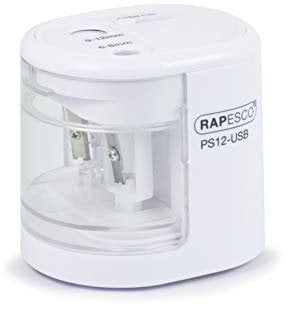 Rapesco 1448 Sacapuntas Eléctrico Automático PS12-USB con Carga USB o Baterías (no incluidas), Blanco