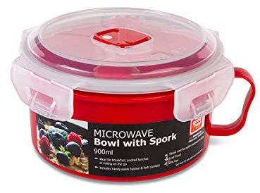Microwave Bowl with Spork 900ml, Red