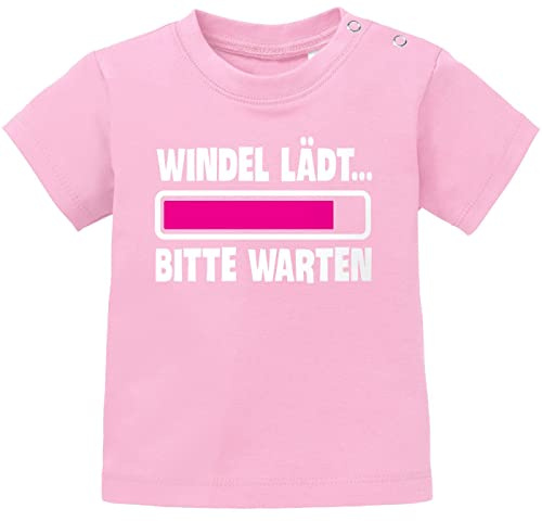 MoonWorks® Baby T-Shirt Kurzarm Babyshirt Windel lädt Bitte warten Spruch lustig Jungen Mädchen Shirt rosa 68/74 (4-9 Monate)