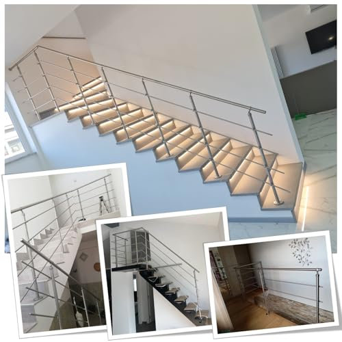 Parpyon® ringhiera scala in acciaio inox AISI 304 uso interno balaustra 3 metri fissaggio a pavimento montaggio facile fai da te passamano parapetti scale