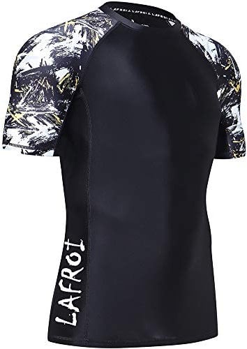 LAFROI Men's Short Sleeve UPF 50+ Baselayer Skins Compression Rash Guard (Asym Swipes, XL)